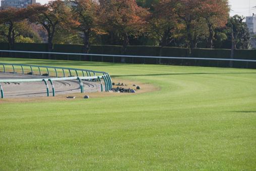 競馬場の第四コーナー 競馬場,4コーナー,四コーナーの写真素材