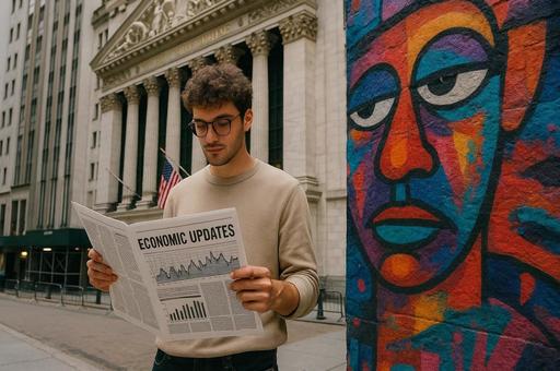 経済新聞を読む男性 経済新聞を読む男性の写真