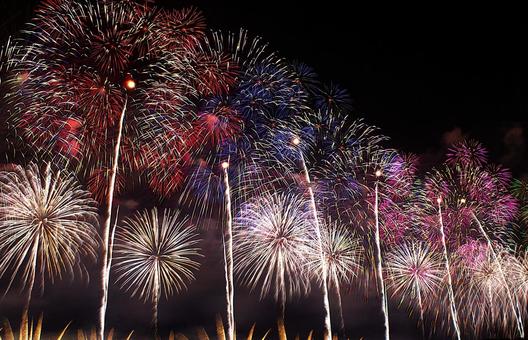 25年長岡まつり　花火 夜空,黒背景,風景の写真素材