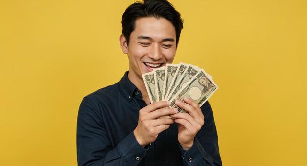 A man happy to receive a large sum of money, money, daikin, bill, JPG