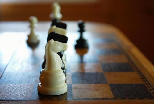 一列に並んだナイトのチェスピース チェス,ゲーム,馬の写真素材