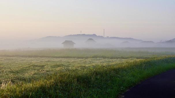 長崎県壱岐市の朝靄の中の原の辻遺跡 長崎県壱岐市の朝靄の中の原の辻遺跡の写真