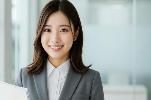 書類を持つ笑顔の若手社員の写真