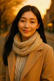 夕暮れに微笑む女性のポートレート(秋) 夕暮れに微笑む女性のポートレート(秋)の写真