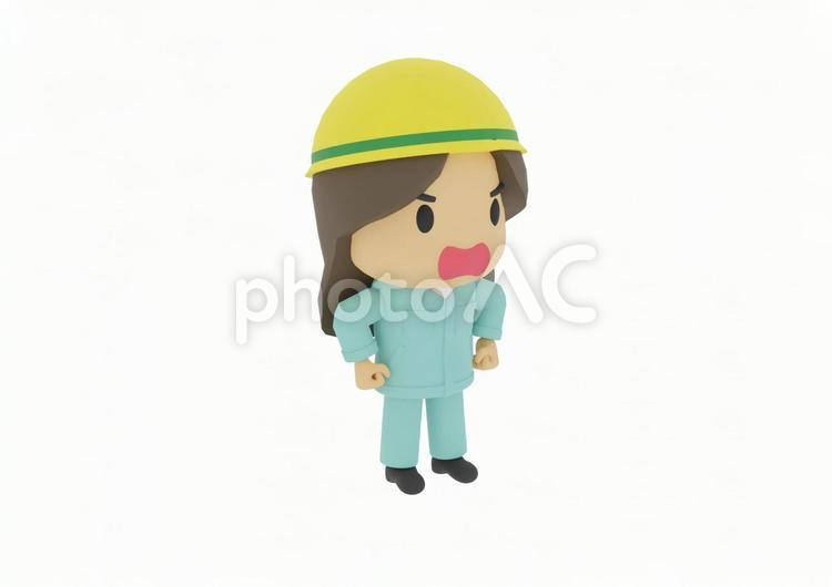 大声で怒鳴る怒る工場の若い女性の作業員 労働者,現場監督,設備士の写真素材