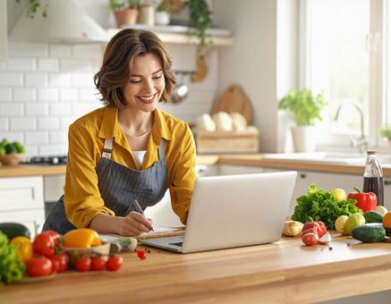 料理する女性 料理する女性の写真