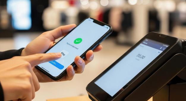 スマートフォンでキャッシュレス決済をする スマートフォンでキャッシュレス決済をするの写真