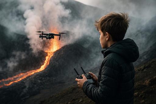 火山調査中のドローン操作 火山調査中のドローン操作の写真