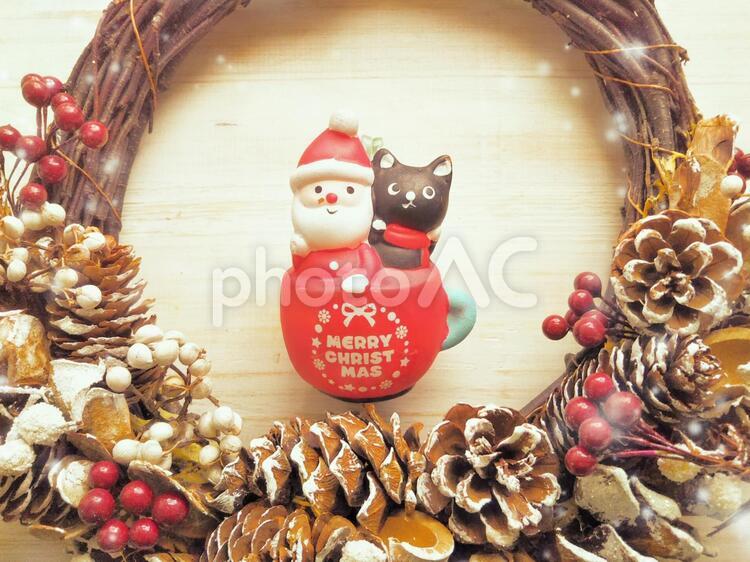 メリークリスマス　サンタと黒猫 サンタクロース,壁紙,テクスチャの写真素材