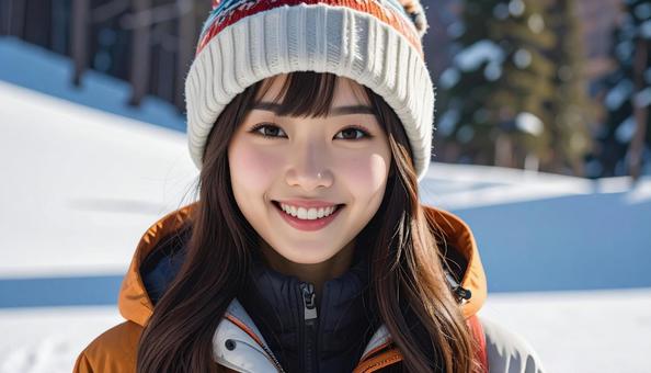 スキーウェアの女の子の写真