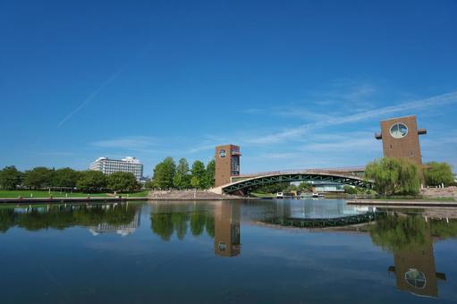 富岩運河環水公園 富岩運河環水公園 富岩運河環水公園,天門橋,空の写真素材