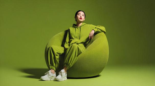 グリーンコーデ女性 グリーンコーデ女性の写真