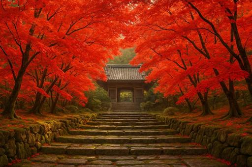 紅葉に包まれた古寺 紅葉に包まれた古寺の写真