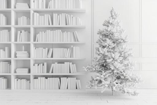 White bookshelf and Christmas tree, bookshelf, white, white, JPG