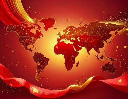 赤と金で描かれた世界地図の抽象背景の写真