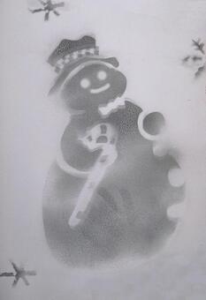 凍った窓ガラスの雪ダルマ 凍った窓ガラスの雪ダルマの写真