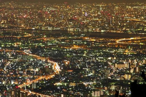 六甲山から見る100万ドルの夜景、兵庫県 山,六甲山,夜景の写真素材