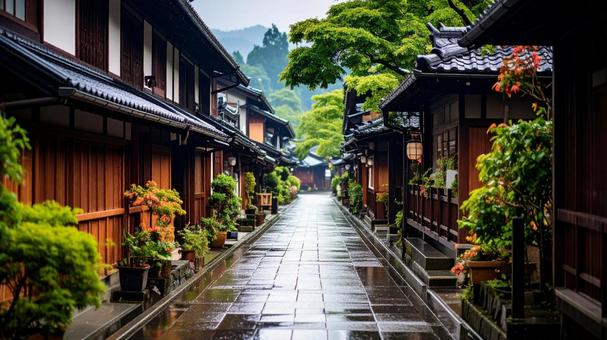 雨上がりの歴史のある街道01 雨上がりの歴史のある街道01の写真