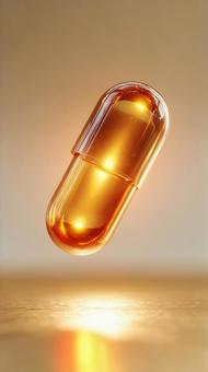 光の粒子が舞うカプセルの写真