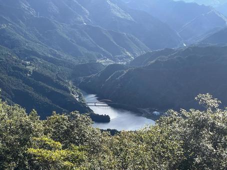 翠波高原から見える景色 金砂湖,人造湖,四国中央市の写真素材