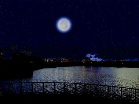夜の海と満月 夜空,満月,moonの写真素材
