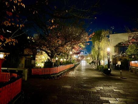 夜の祇園白川の町並み5 祇園白川,祇園新橋,祇園の写真素材
