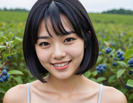 ブルーベリー狩りに来ています ブルーベリー狩りに来ていますの写真