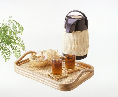 藤編み製品 ポット,藤,籐編みの写真素材