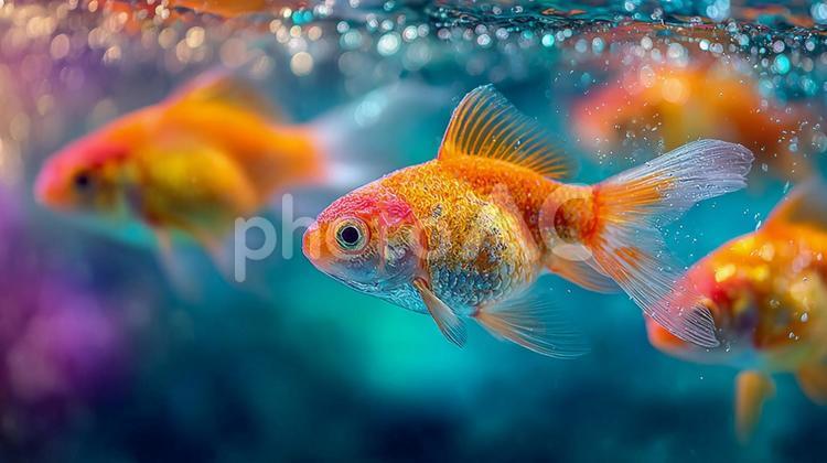 金魚の優雅な泳ぎ：癒やしの水中シーン 金魚,魚,生き物の写真素材