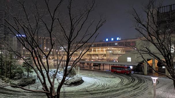 冬・雪の新潟駅南口の夜景 冬・雪の新潟駅南口の夜景 夜景,イルミネーション,駅前ロータリーの写真素材