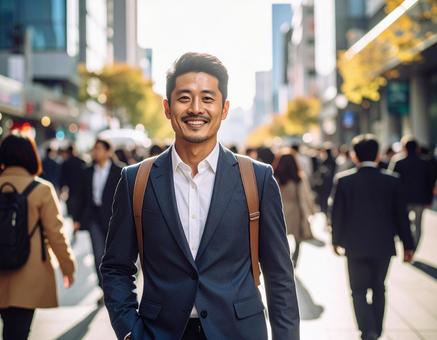ビジネスマン達の通勤風景の写真