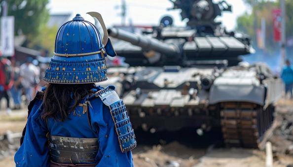 武士と戦車の写真
