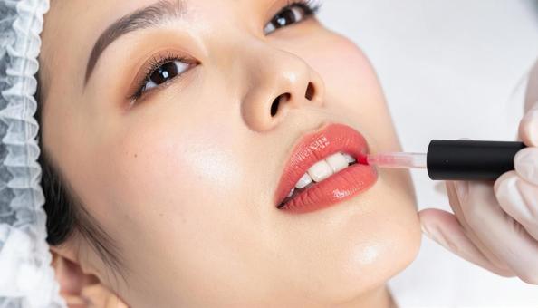 リップエステを受ける若い日本人女性 リップエステを受ける若い日本人女性の写真