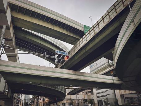 阿波座ジャンクション ジャンクション,高速道路,都市の写真素材