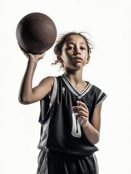 バスケットボールをする女の子 バスケットボールをする女の子の写真
