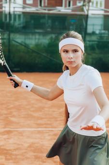 ラリーの準備をするアスリート 女性,外国人,テニスの写真素材