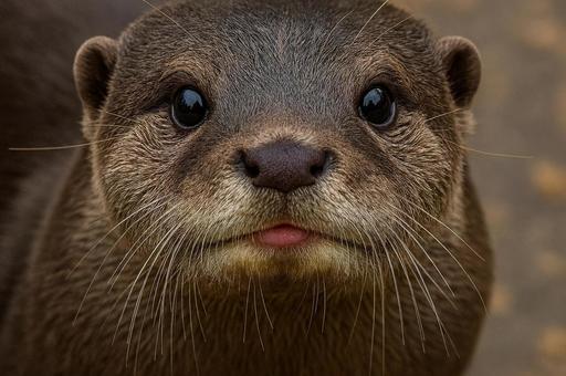 カワウソ正面顔アップ カワウソ正面顔アップの写真