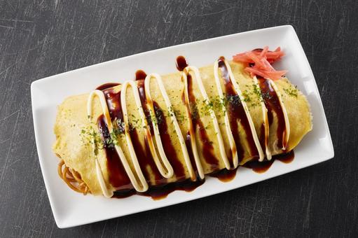 オムそば オムそば オムそば,皿盛り,焼きそばの写真素材