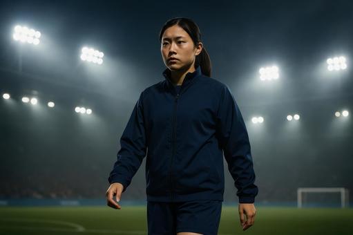 試合前に集中する女子選手 試合前に集中する女子選手の写真