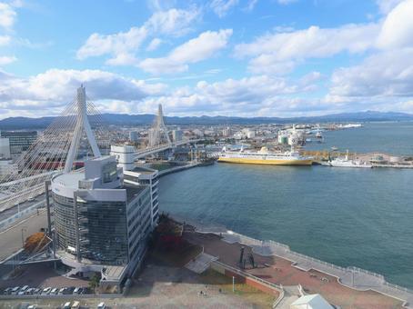 アスパム 展望台からの眺め 西側 青森県観光物産館,アスパム,13階の写真素材