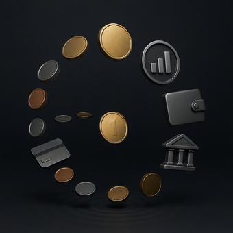 お金の循環(経済活動の循環を象徴) お金の循環(経済活動の循環を象徴)の写真