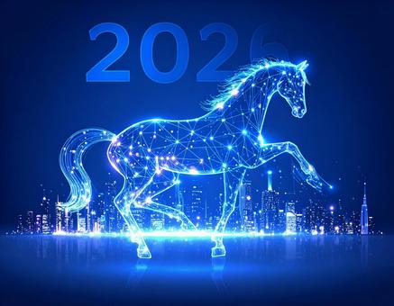 2026年サイバーネオン風な馬の年賀素材 2026年サイバーネオン風な馬の年賀素材の写真