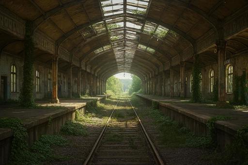 蔦に覆われた廃駅 蔦に覆われた廃駅の写真