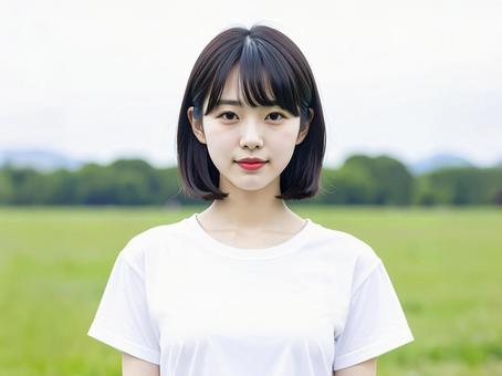 グランドに立つ学生　AI生成画像 の写真