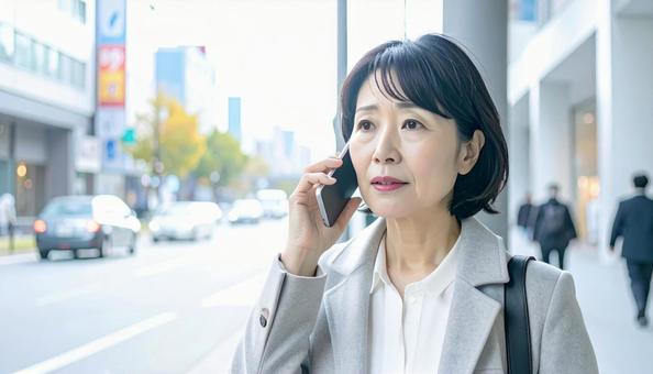 困った表情で電話する中年 困った表情で電話する中年の写真