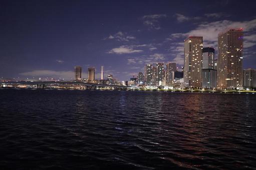 River surface and night view, night view, chuan, river surface, JPG