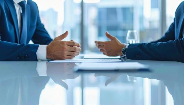 商談　打合せをする二人のビジネスマンの写真