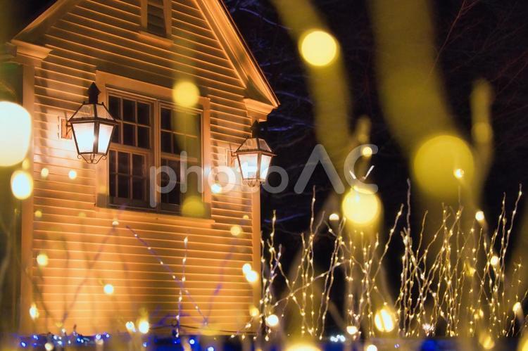 夜のアメリカの住宅とライトアップ 住宅,家,住まいの写真素材