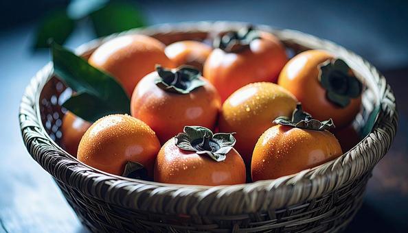 籠に入った柿の写真