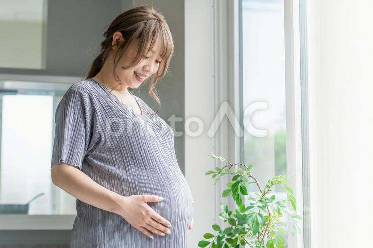 妊婦・妊娠中のプレママ・出産準備（胎動） 妊婦,妊娠,臨月の写真素材